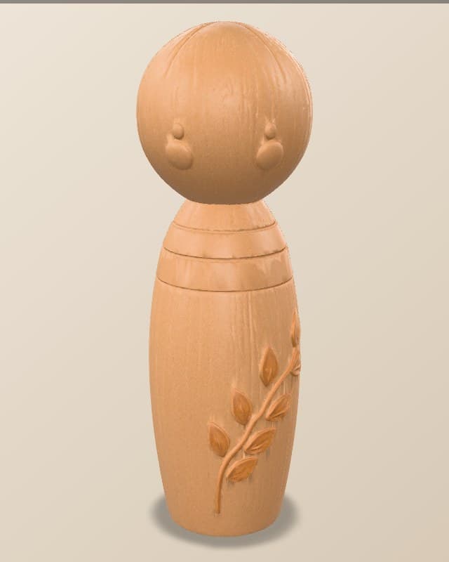 Static front render of the original Relief Bough AI-assisted wooden object study